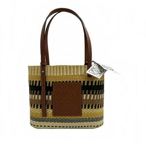 Loewe Square Basket Bag Palm Leaf Calf Raffia Calfskin Yellow Brown Green
